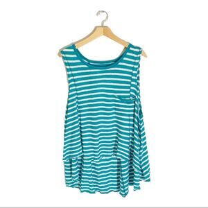 FREE PEOPLE Tank Top Sleeveless Striped Linen Blend Hi Lo Tunic Top Size M/L